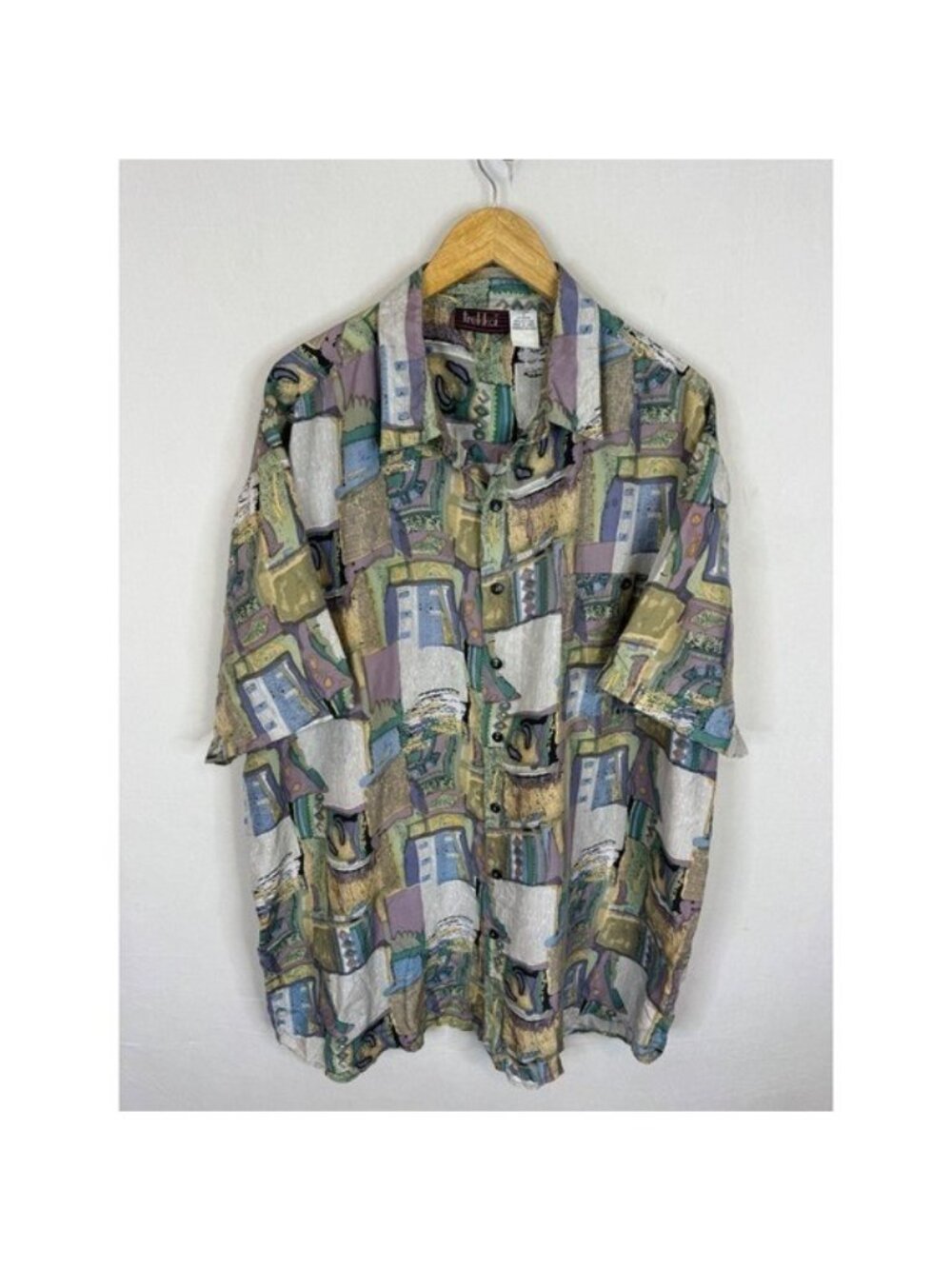Vintage 90s Trekka Mens 1X Silk Short Sleeve Button Down Shirt Abstract